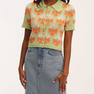 Jacquard polo cardigan